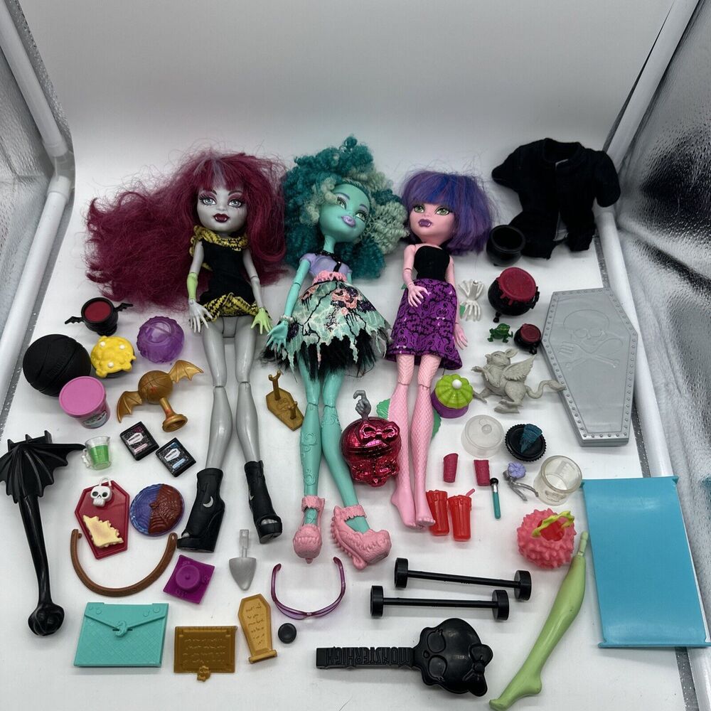 Monster High 3 Dolls Lot 47 Accessories Honey Swamp Create Werewolf Draculaura